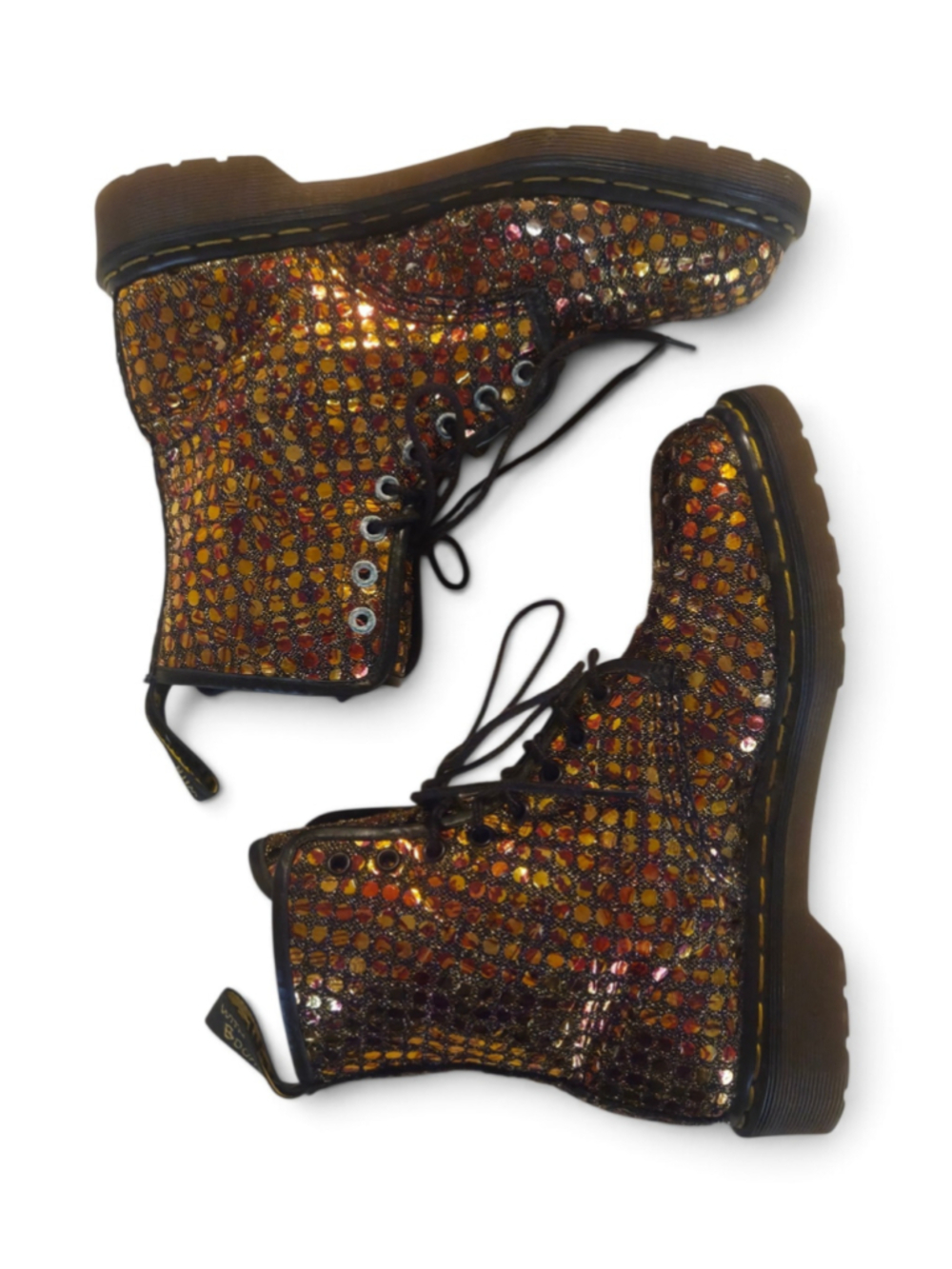 Dr. Martens Rare VTG 90s MIE Bronze Sequin Glitter Metallic Boots England 8 - Picture 14 of 17